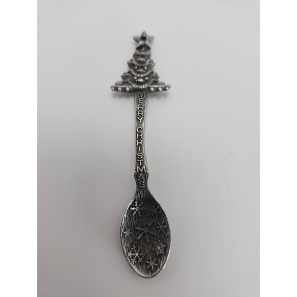 1981 Gish Pewter Merry Christmas Tree Collector Spoon Snowflake Vintage Holidays - Picture 2 of 8